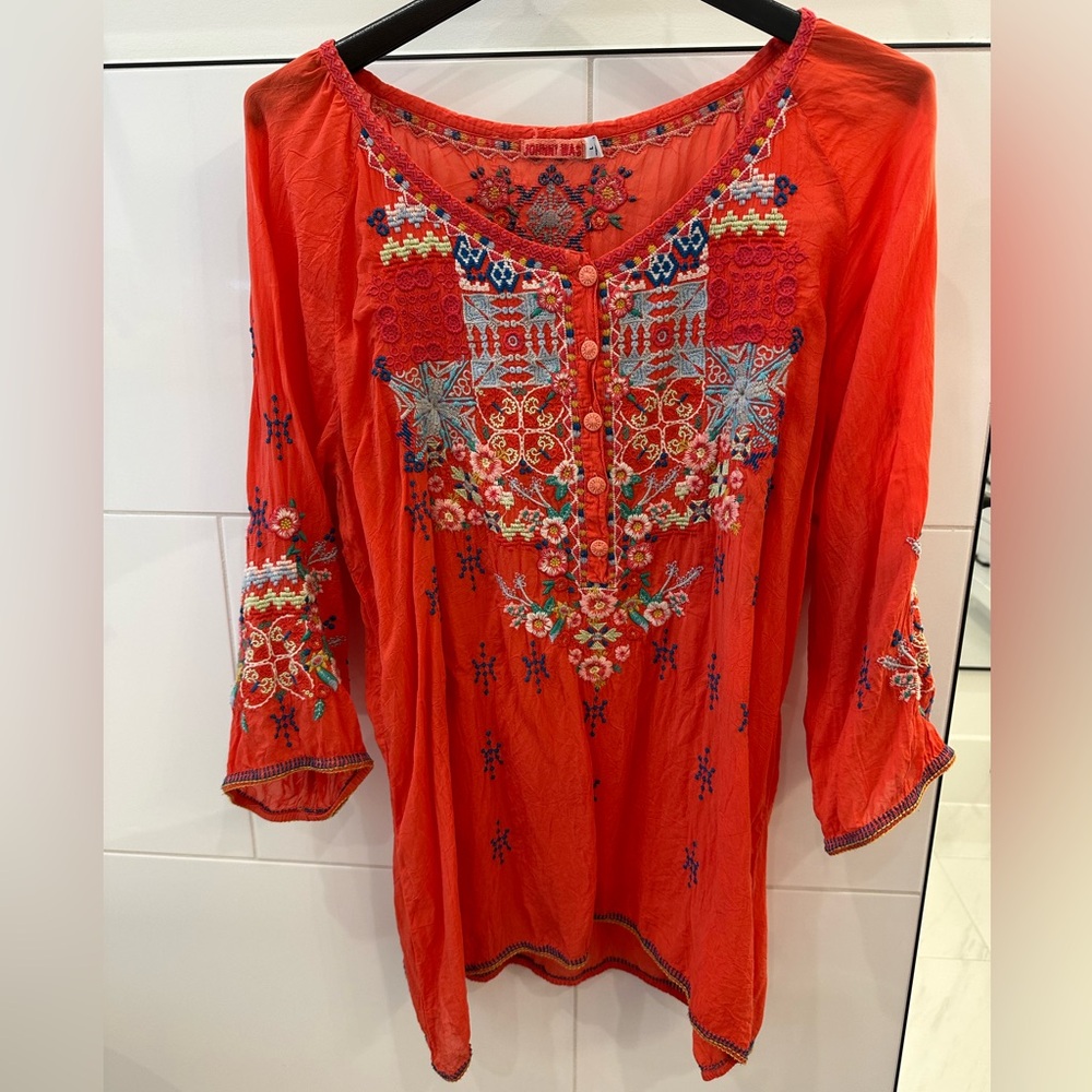 Johnny Was Vibrant Red Embroidered Tunic
